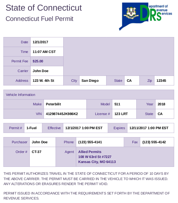 Connecticut Permit Sample